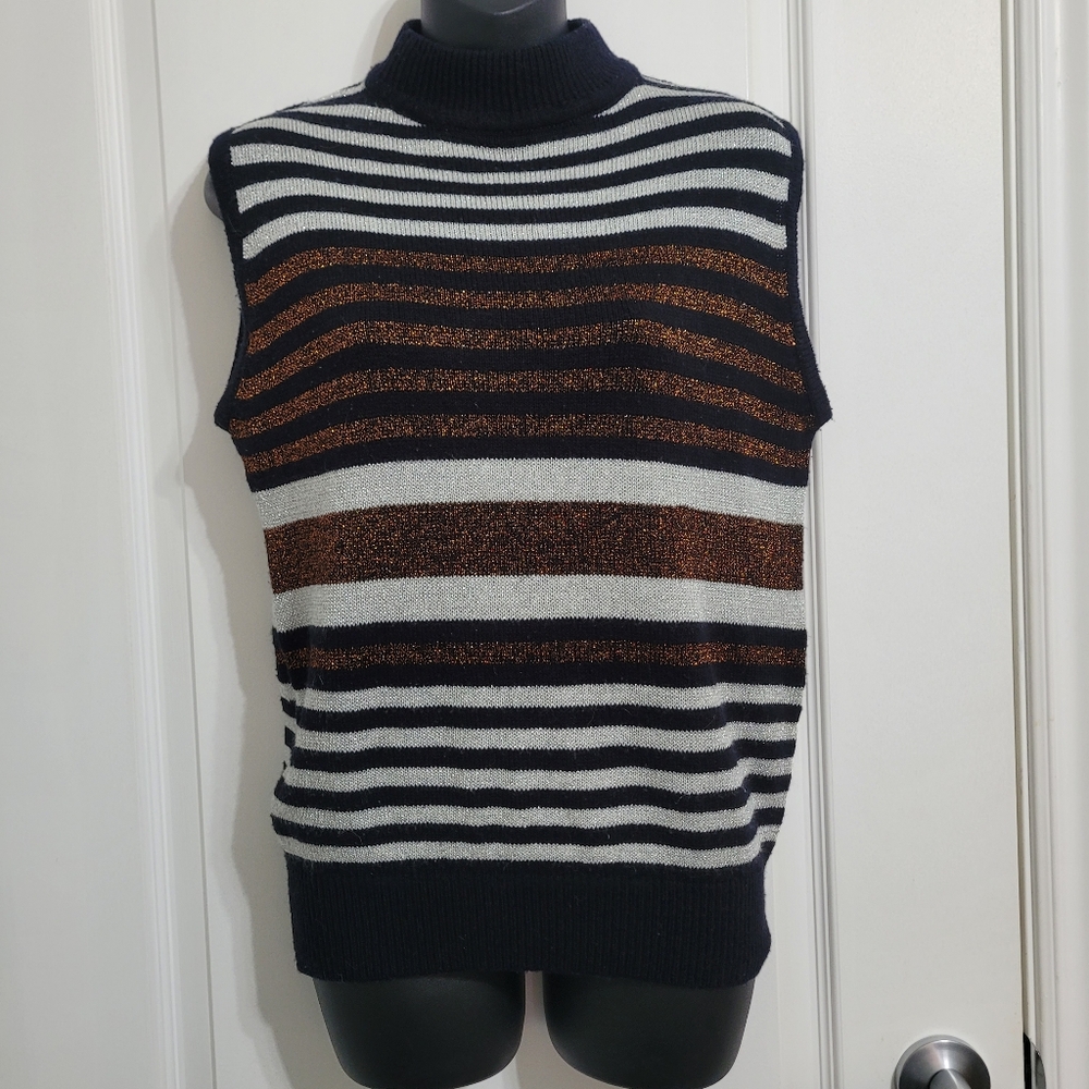 Vintage Phil Carry Striped Turtleneck Sweater Vest Sz Large